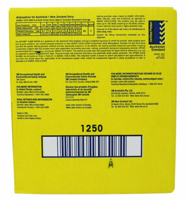 3M, 312-1250, E-A-Rsoft Yellow Neons Foam Earplugs, Uncorded, Regular, 200pairs/box