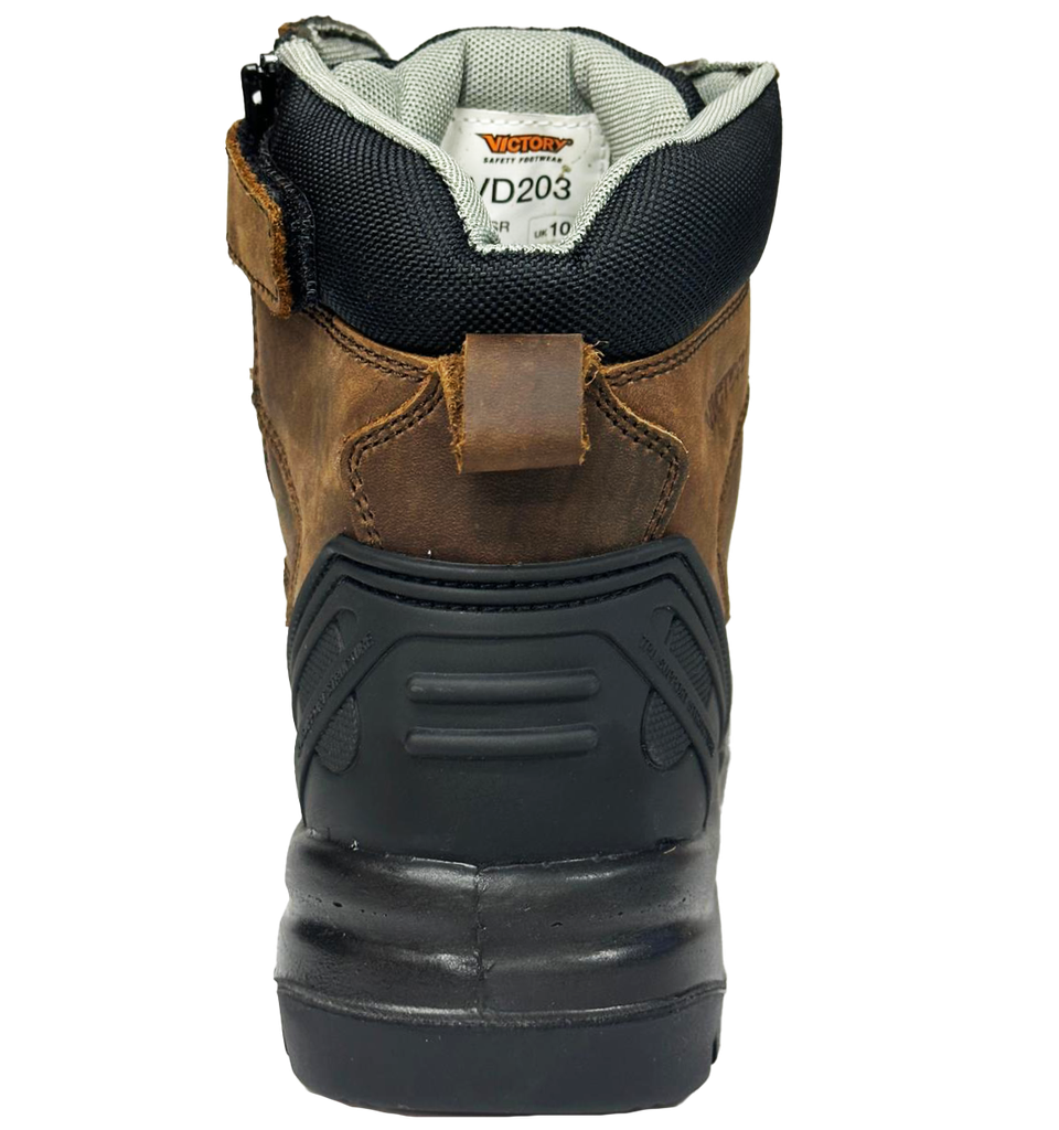 Victory, ProStep VD203, Mid-cut Safety Shoes, Side-Zip with Lace, S3S SR, Brown