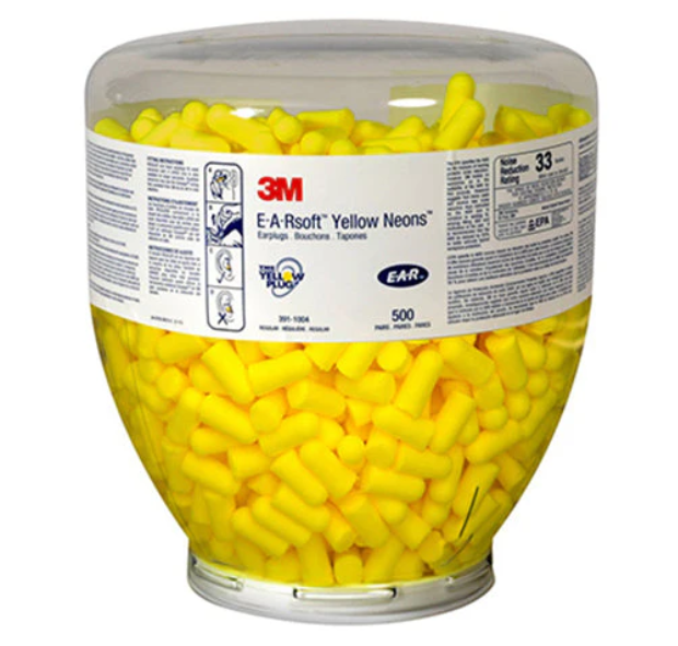 3M, 391-1004, E-A-Rsoft Yellow Neons Foam Earplugs, Refill Bag for Dispenser, 500pairs/box