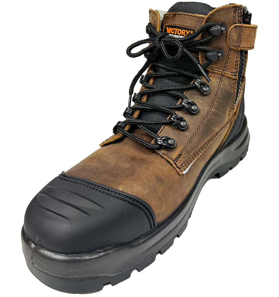 Victory, ProStep VD203, Mid-cut Safety Shoes, Side-Zip with Lace, S3S HRO, Brown